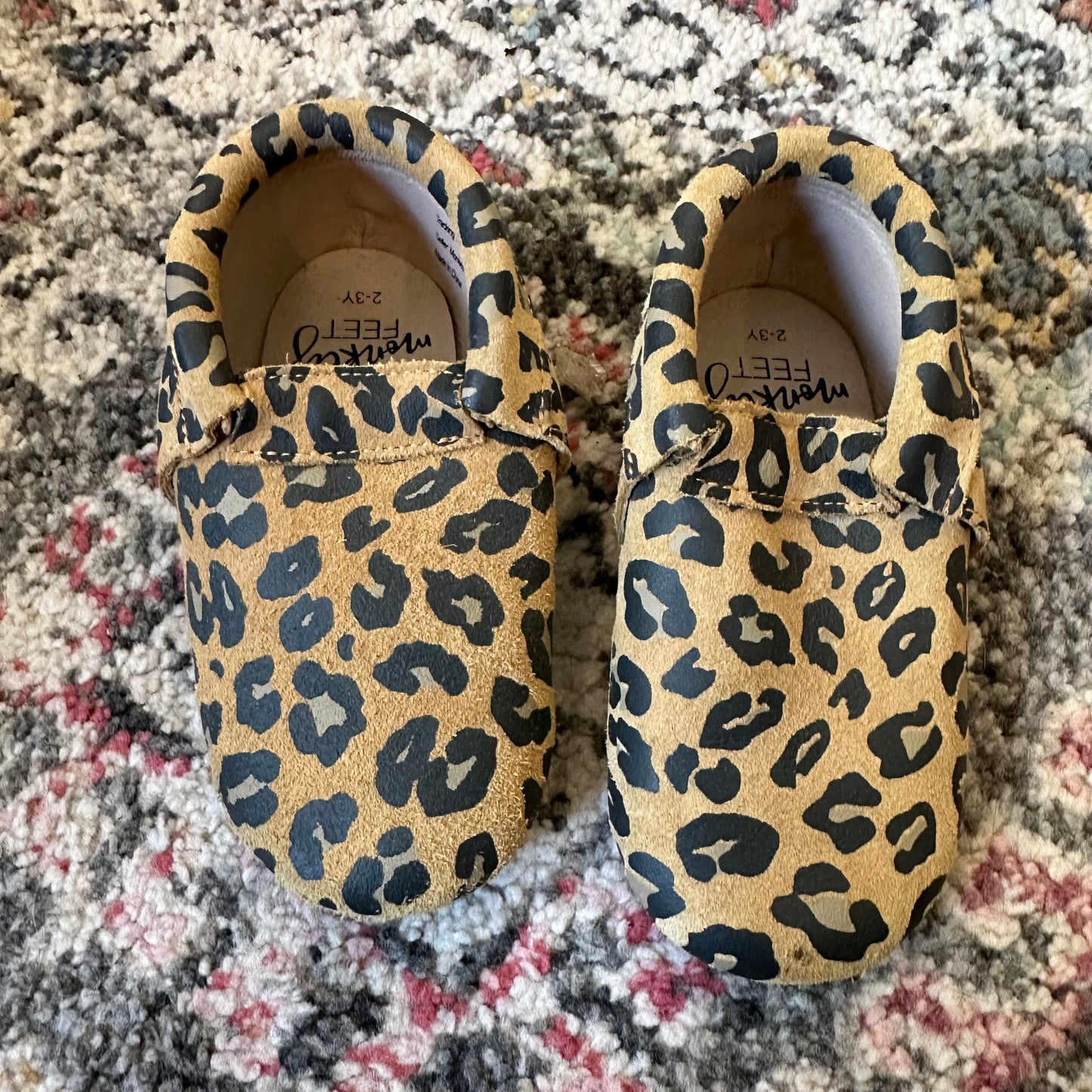 #86B Monkey Feet Cheetah Mocs size 2-3 years