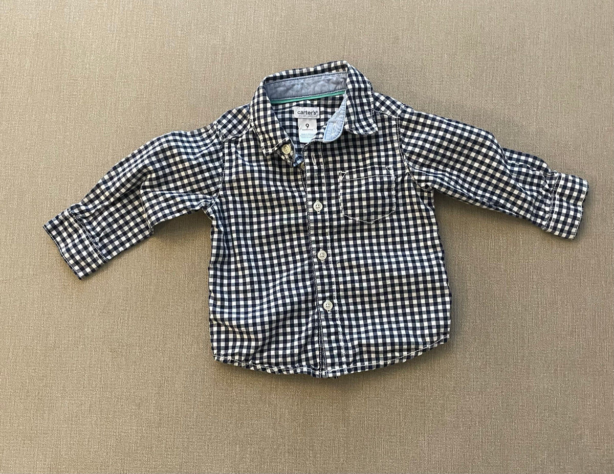 Seller #12 | Carters Boys Navy Blue and White Checkered Button Down | Long sleeve | EUC | Size 6 months