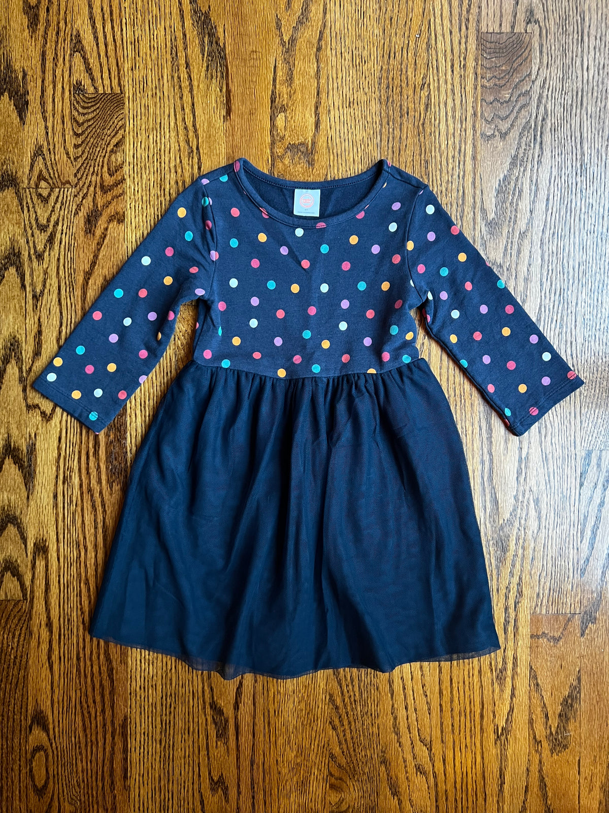 Seller #115 - Wonder Nation Girls 4T Navy Blue Polka Dots Dress with Tulle Skirt, GUC