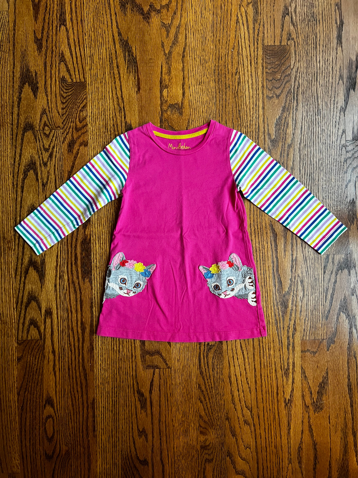 Seller #115 - Boden 3-4Y Pink Rainbow Stripe Kitten Tunic Dress, VGUC