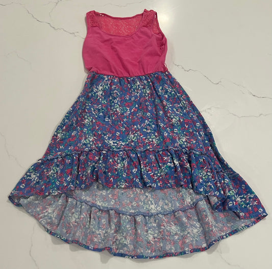 Pink and Floral Patterned Dress - Girls M 7/8