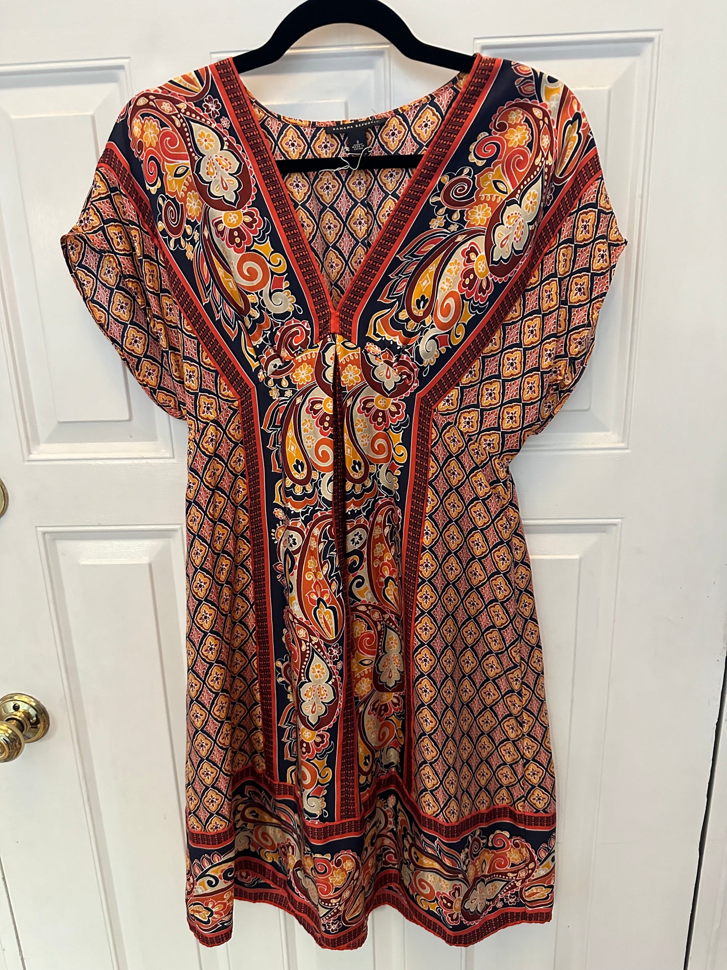 Jcrew Silk Dress Sz Small Orange Navy Retail $148