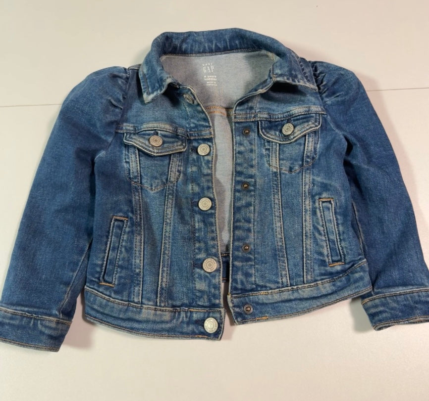 #155 GAP Jean jacket with poof shoulders, girls size 4