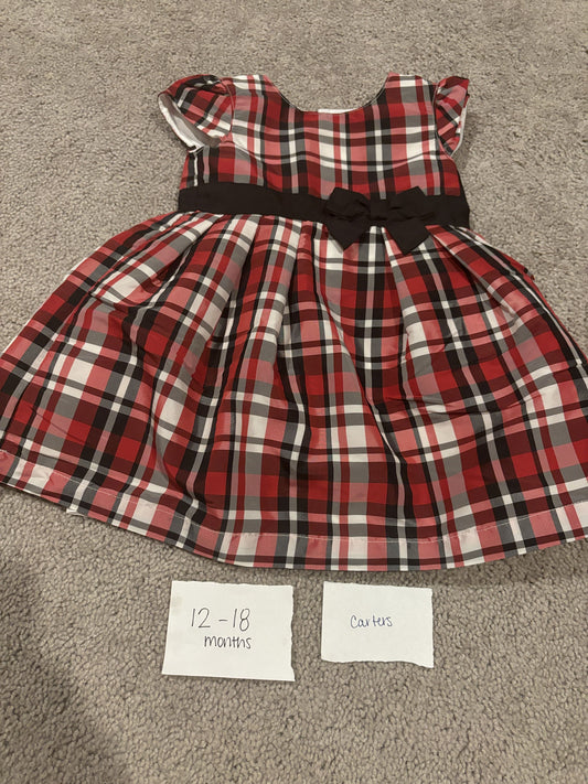#138 - 12-18 Mo - EUC Carters - Red Plaid Holiday Dress - PU 45236