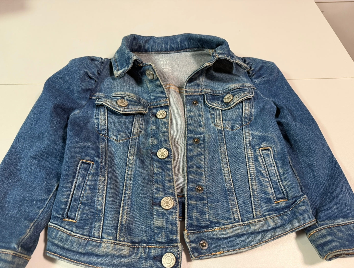 #155 GAP Jean jacket with poof shoulders, girls size 4