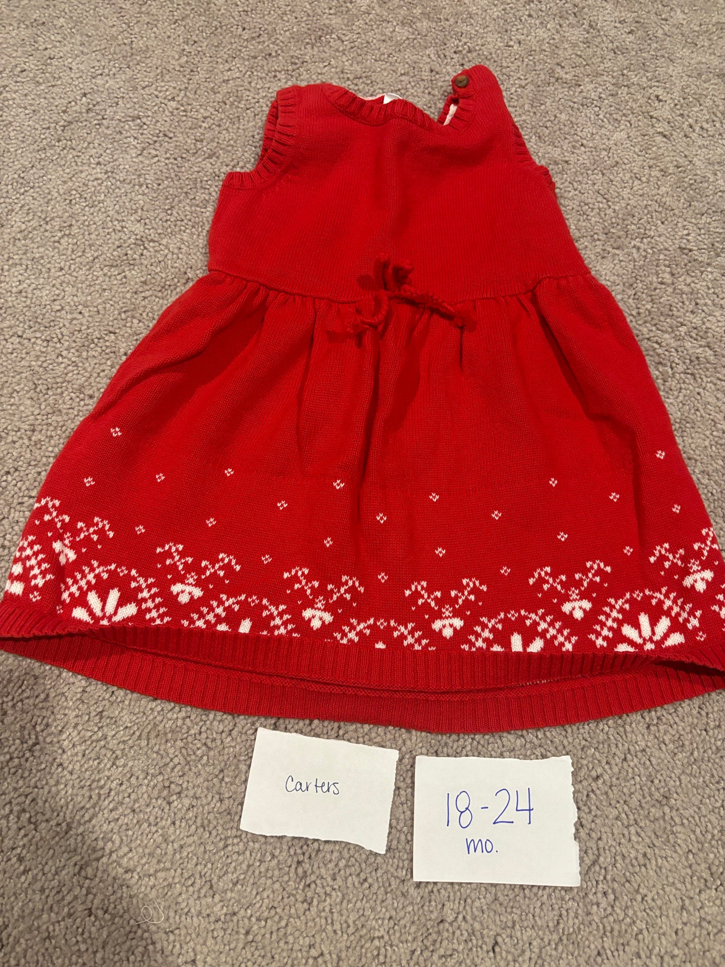 #98B - 12-18 Mo - Carters - Red Holiday Dress (Sweater Material)