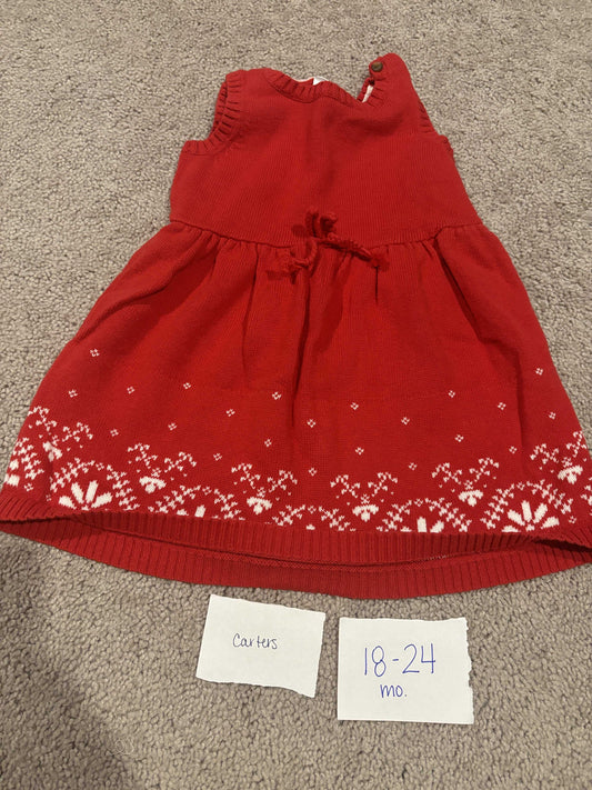 #138 - 18-24 Mo - VGUC Carters - Red Sweater Dress - PU 45236