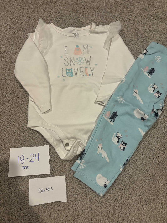 #138 - 18-24 Mo - EUC Carters - I am Snow Lovely LS Bodysuit + Pants - PU 45236