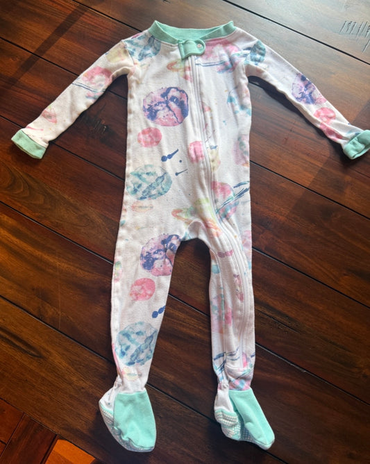 #51 Burts Bees Baby 18M Organic Cotton Outer Space Sleeper Pajama Zippy