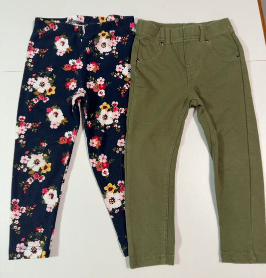 #155 2 piece floral and green leggings, girls 3T
