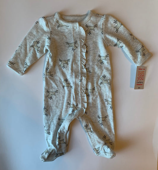 BNWT Girls 3 Months Footed Pajama Reindeer Outfit