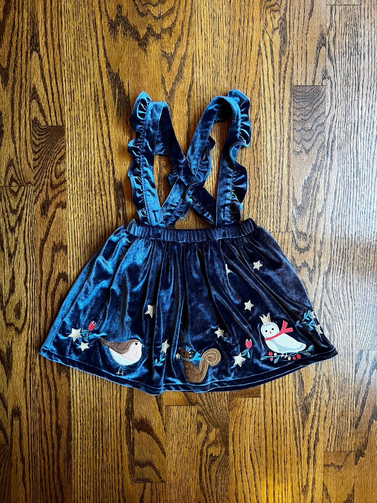 Seller #115 - Boden Girls 3-4Y Dark Blue Velvet Pinnie with Winter Animals, EUC
