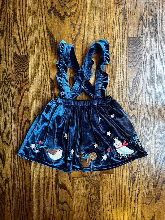 Seller #115 - Boden Girls 3-4Y Dark Blue Velvet Pinnie with Winter Animals, EUC
