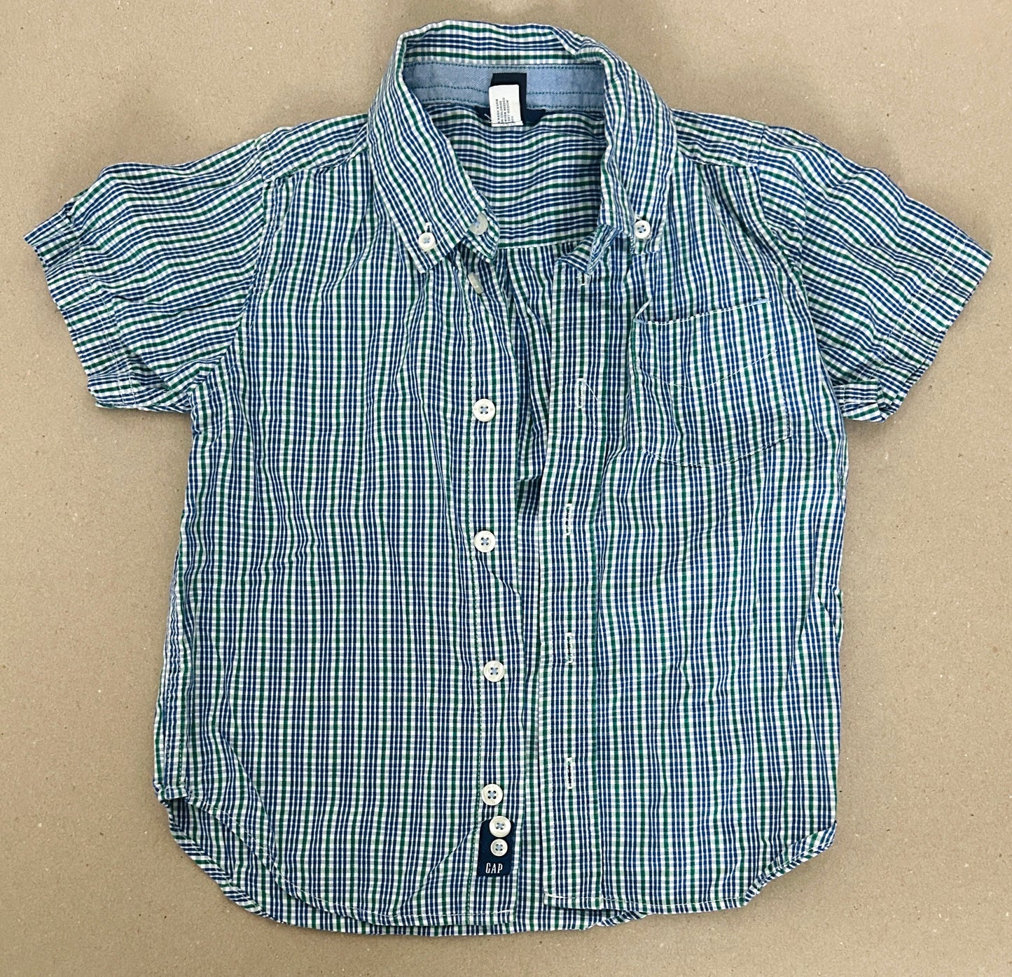 #15 Gap 4t Blue/Green Short Sleeve Button Down