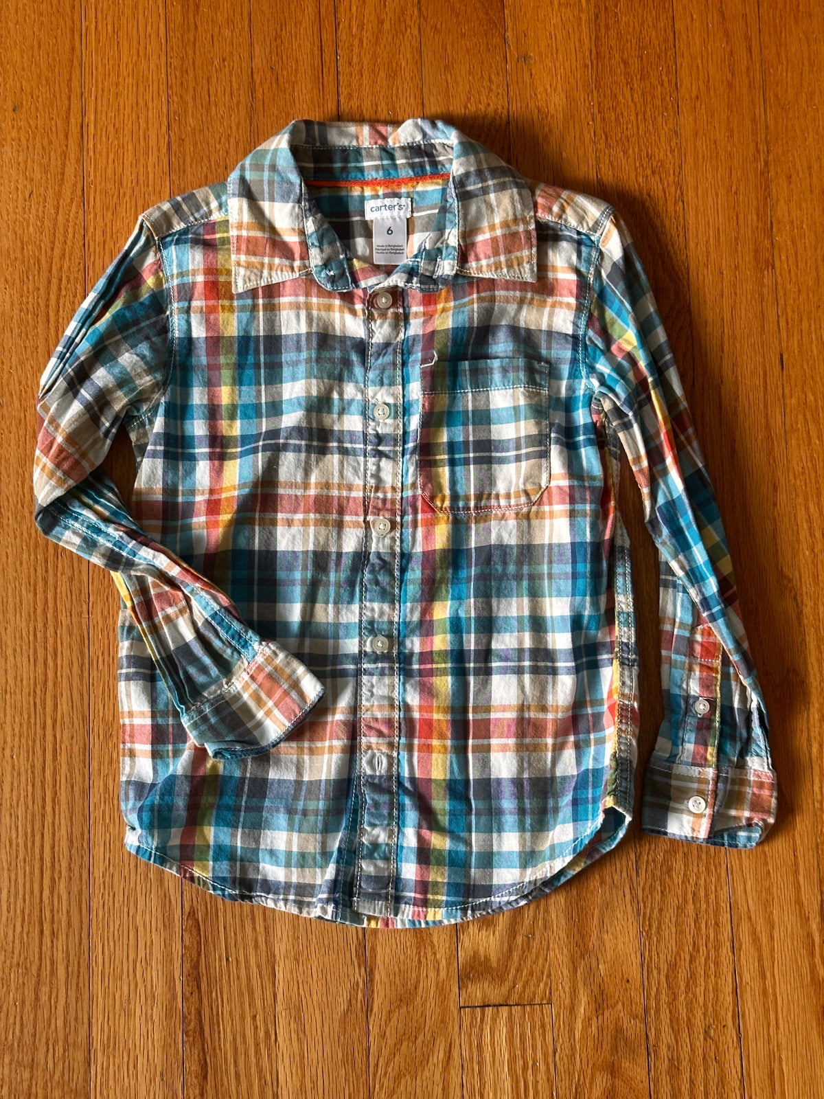 #163 Carter's Plaid Button-Down Shirt - size 6 - EUC