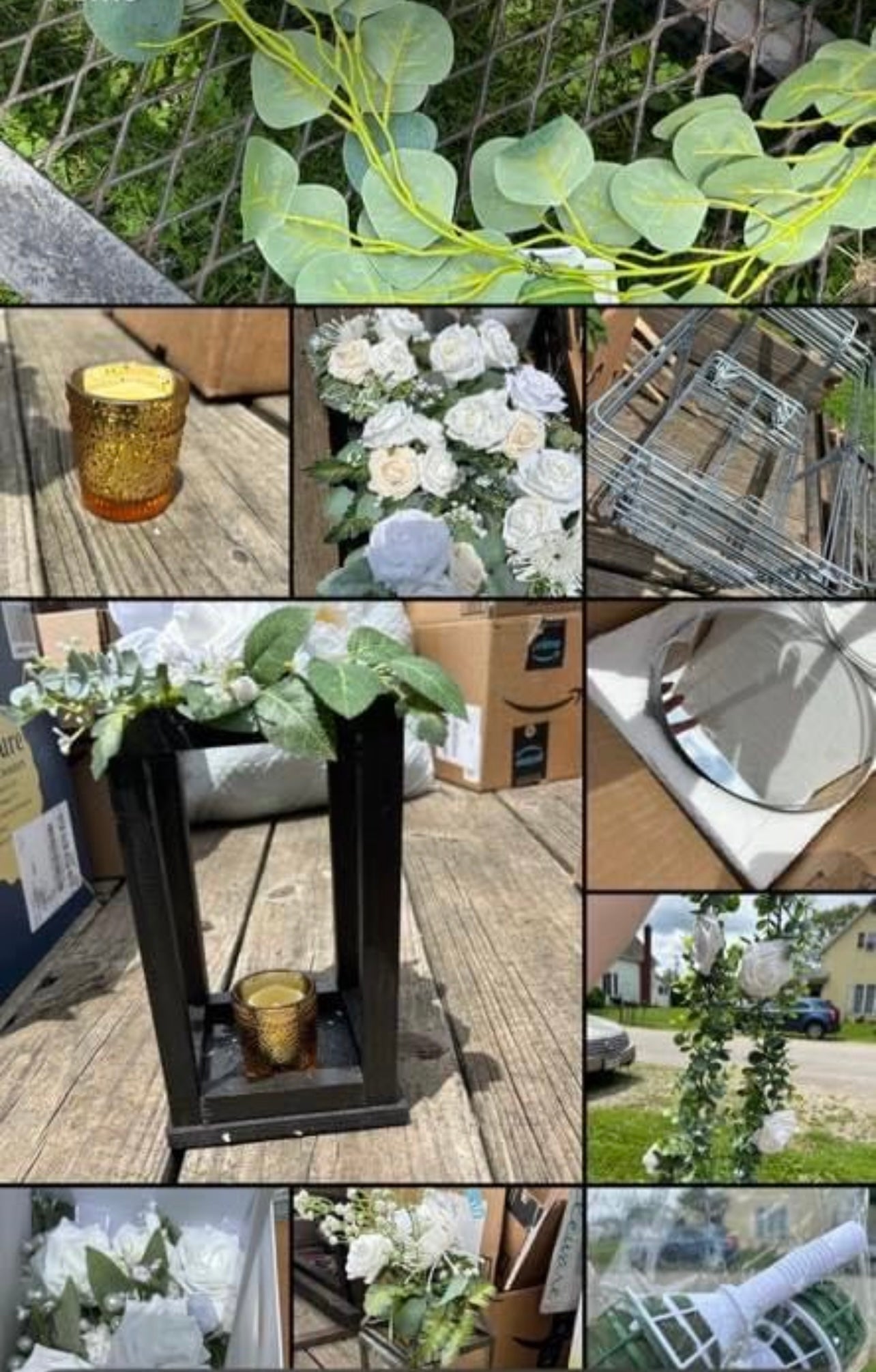 #46 REDUCED Rustic wedding Decor bundle: lanterns, flowers, greenery, votives, reserved sign and more ( see description) PORCH PICK UP Only