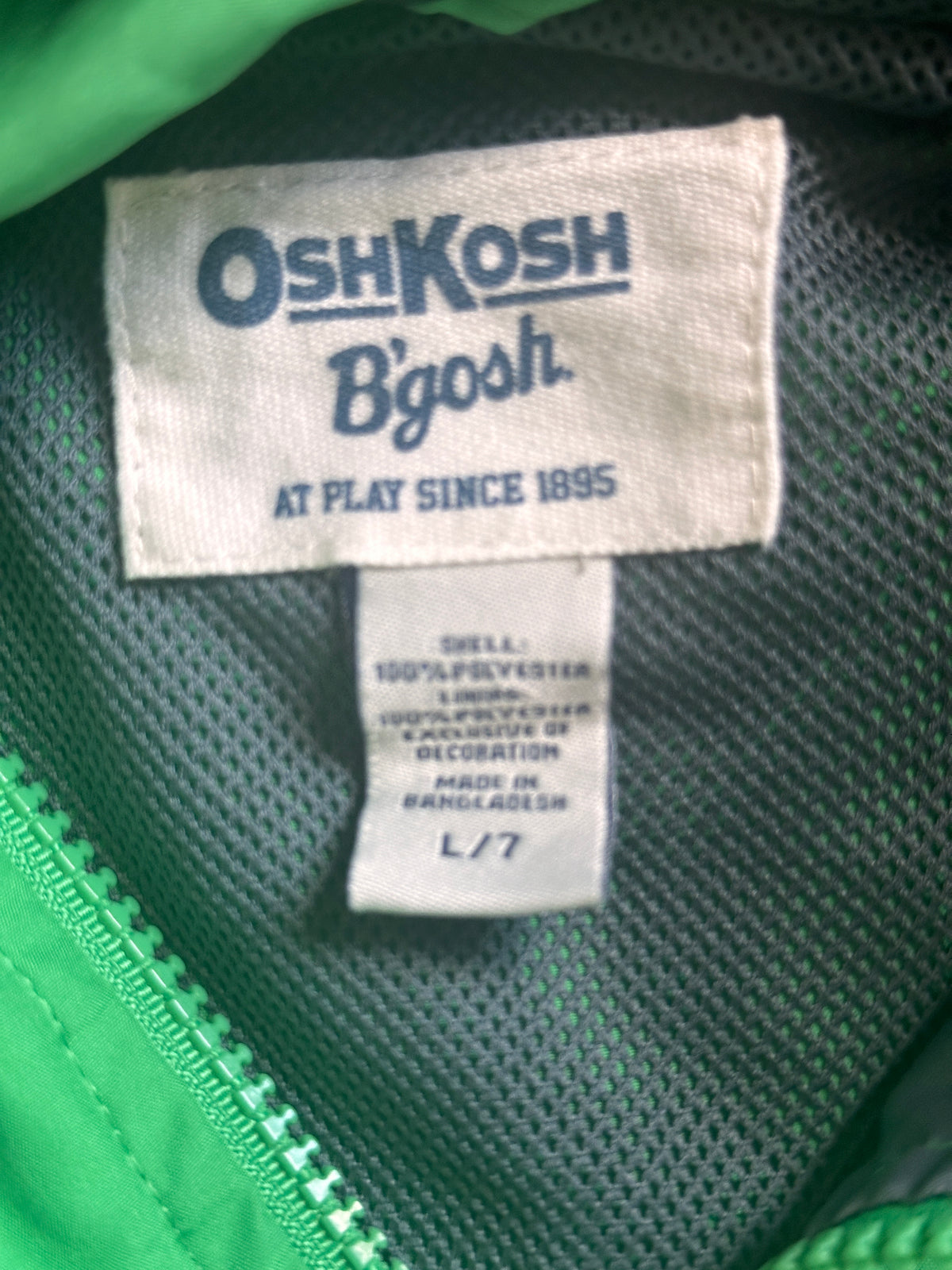 #163 OshKosh Green Windbreaker - size 7 - VGUC