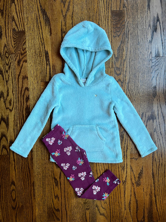 REDUCED - Seller #115 - Carter’s Girls 5T Teal Fuzzy Hoodie with Burgundy Floral Leggings, VGUC/GUC