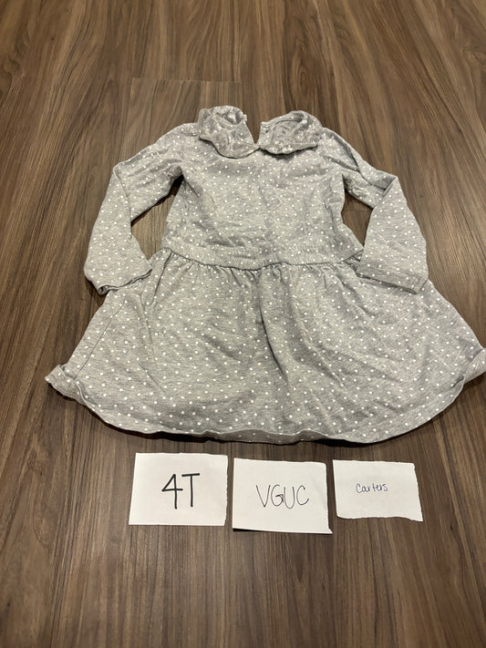 #138 - 4T - VGUC Carters - Grey LS Dot Dress - PU 45236