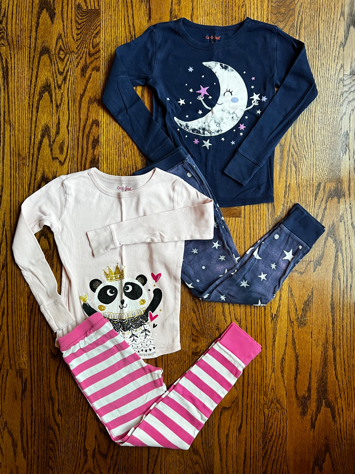 Seller #115 - Cat & Jack Girls 8 Moon & Panda Bear Pajamas, 2 Pairs (GUC)