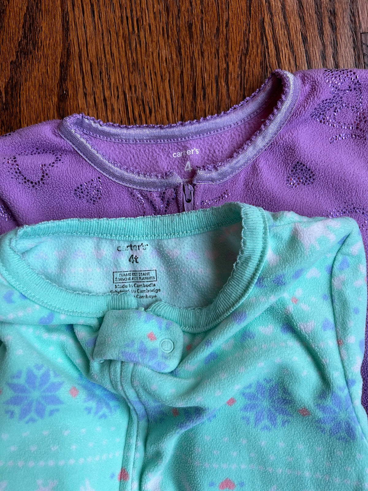 Seller #115 - Carter’s Girls 4T Fleece Footie Pajamas (2 Pairs), VGUC/GUC