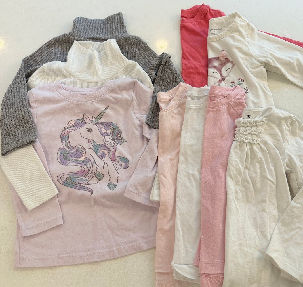 #9 Girls 3T Bundle of 9 Long Sleeve Shirts (GUC-VGUC; Brands in description)