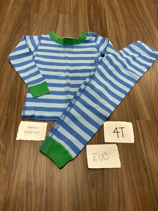 #98B -  4T - Hanna Andersson - Blue Striped PJs EUC