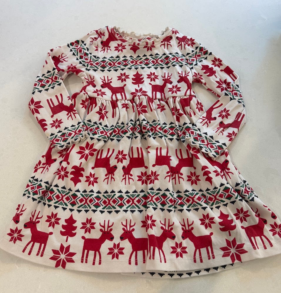 #9 Girls 4 Hanna Andersson Reindeer Long Sleeve Dress (GUC-see photos)