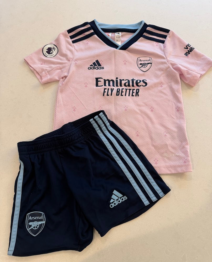 #9 Kids 4T Arsenal Soccer Jersey Kit Set #7 Saka VGUC