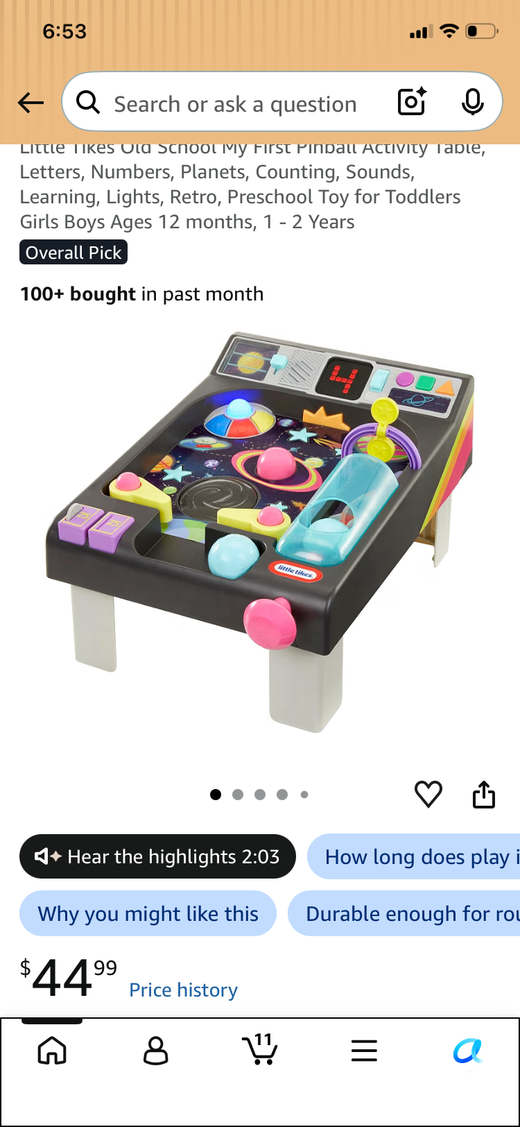 Seller 59 Little Tikes pinball machine