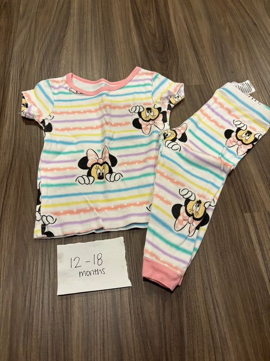 #98B - 12-18 Mo - GUC - Rainbow Striped Minnie Mouse PJs