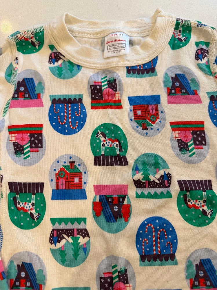 #9 Kids Size 5 Hanna Andersson Winter Snowglobe Pajama Set EUC