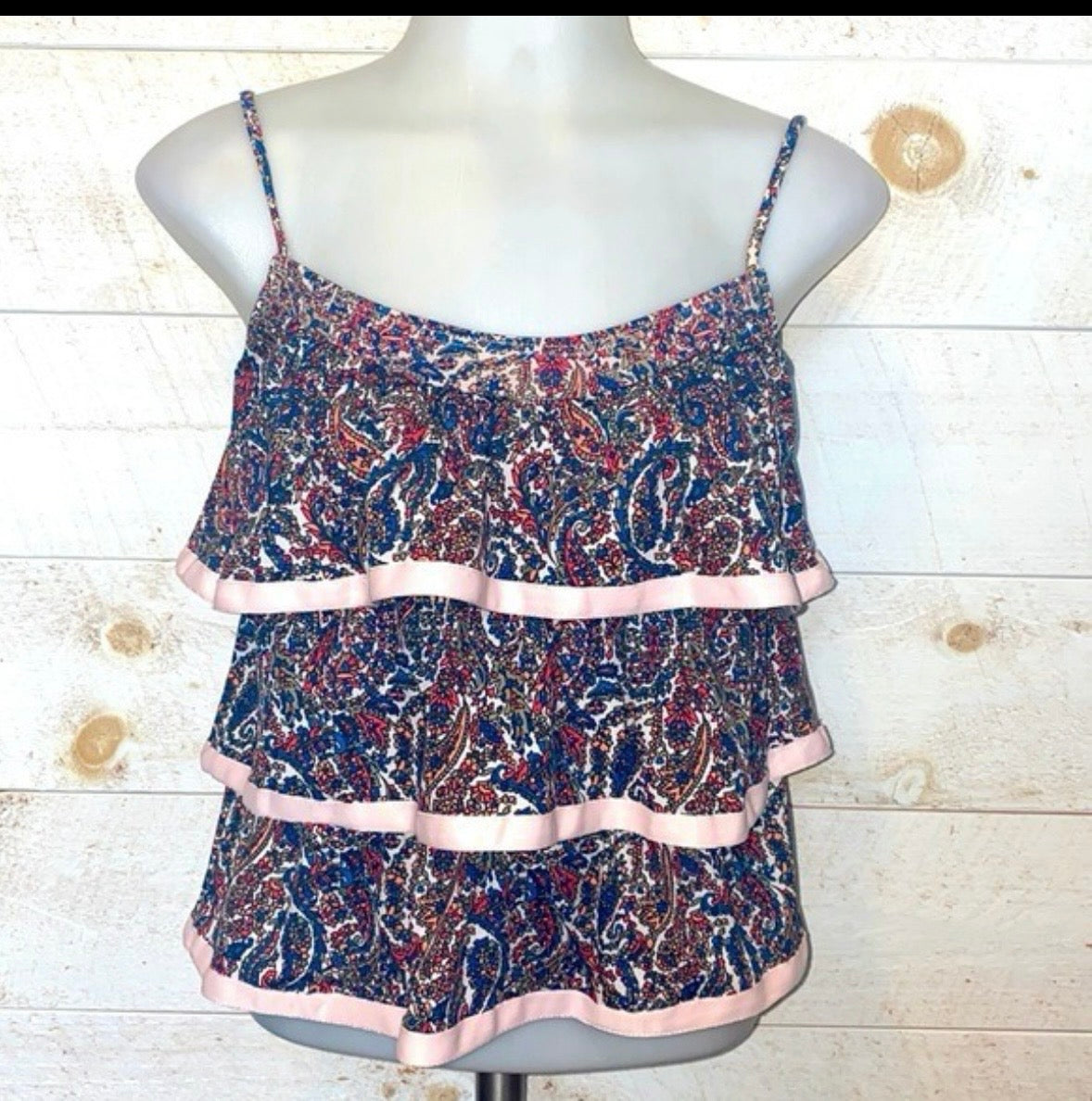 #139 New MARC BY MARC JACOBS Sz L Boho Ruffle Floral Paisley Tankini Bathing Suit Top Womens