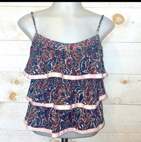 #139 New MARC BY MARC JACOBS Sz L Boho Ruffle Floral Paisley Tankini Bathing Suit Top Womens