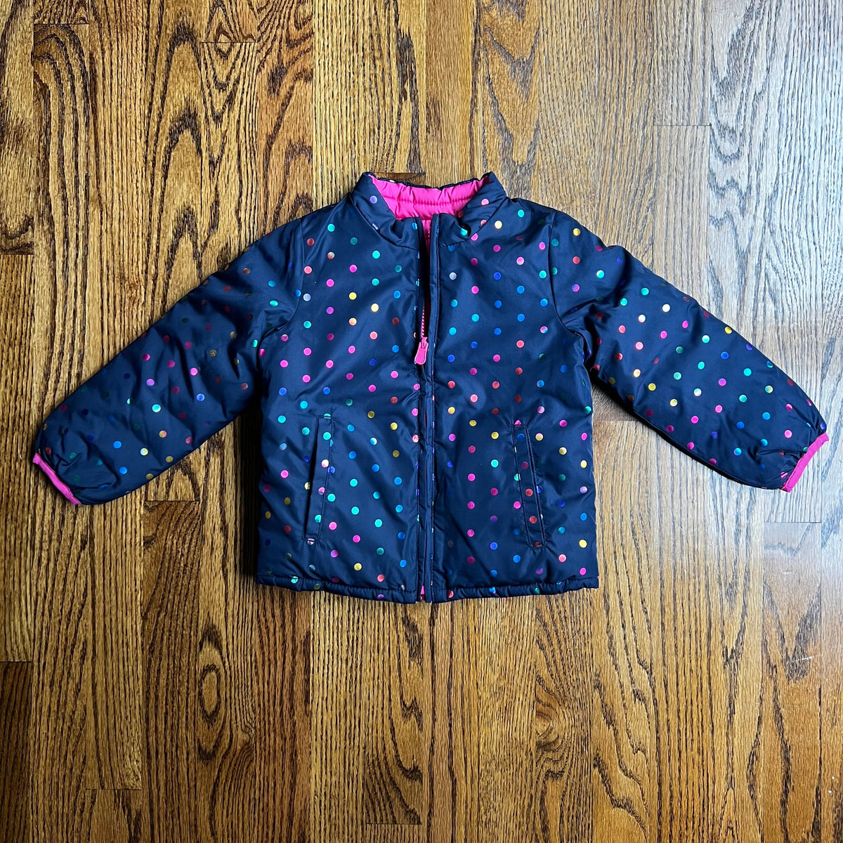 Seller #115 - Baby Gap Girls 4 Rainbow Polka Dots / Pink Reversible Puffer Coat, VGUC