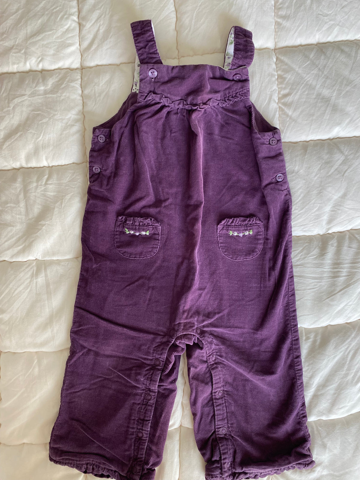 #59 Janie and Jack girls 12-18 mo purple corduroy overalls