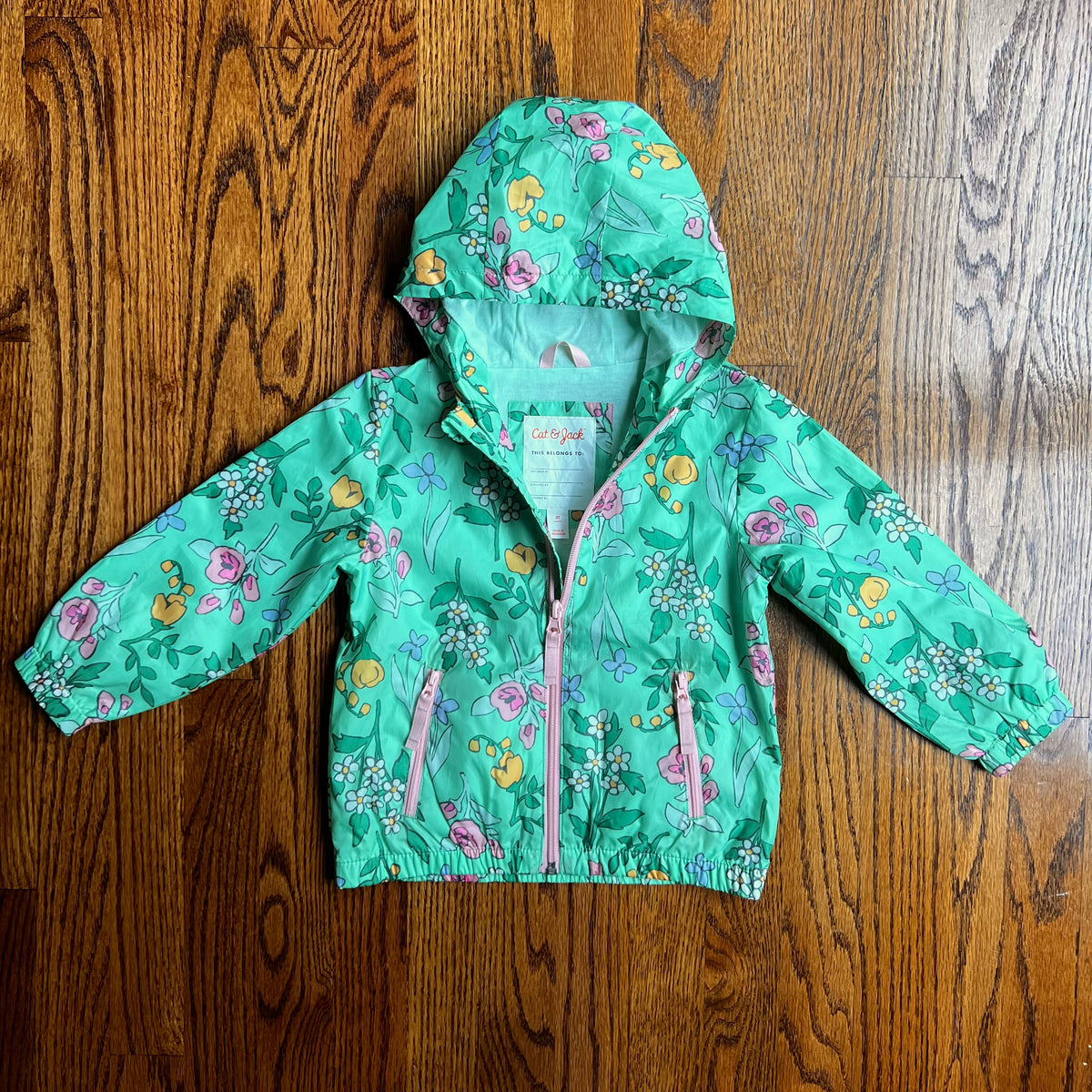 Seller #115 - Cat & Jack Girls 3T Green Floral Windbreaker Jacket, EUC