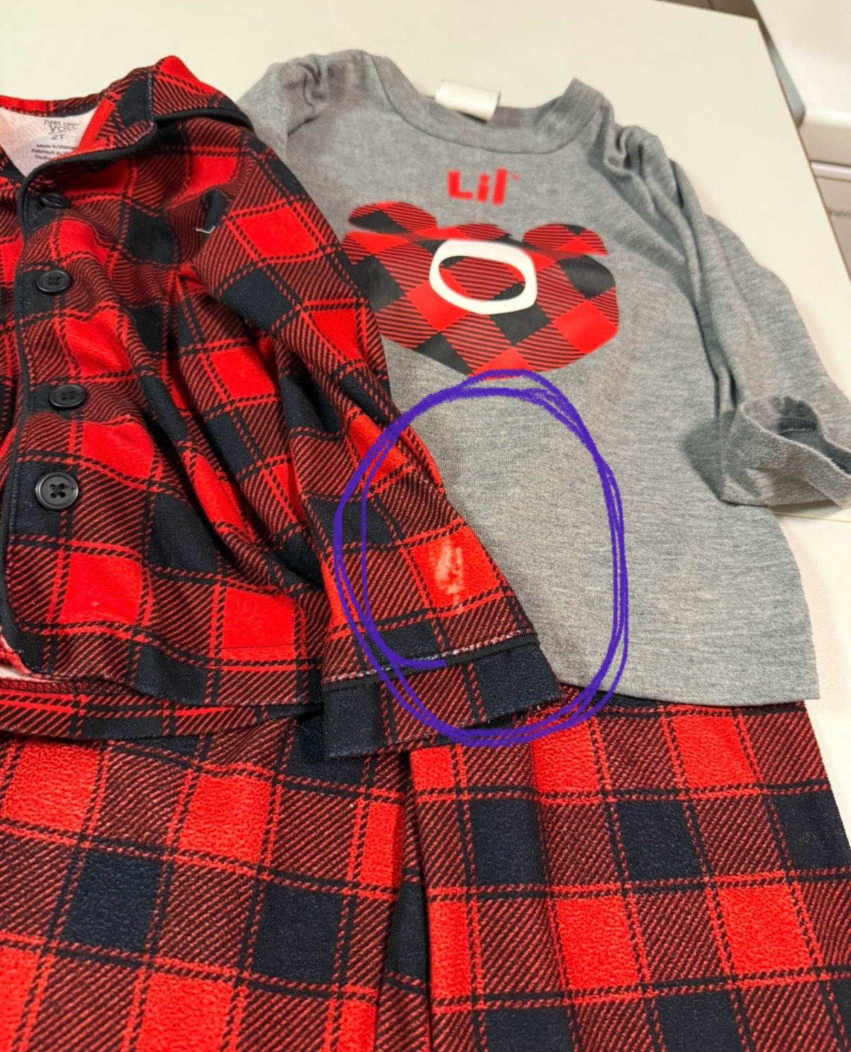 #155 Reduced! 3 piece Little Bear Buffalo plaid pajama set , size 2T