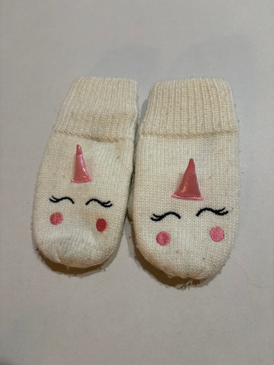 #25 Girls toddler sized white unicorn mittens