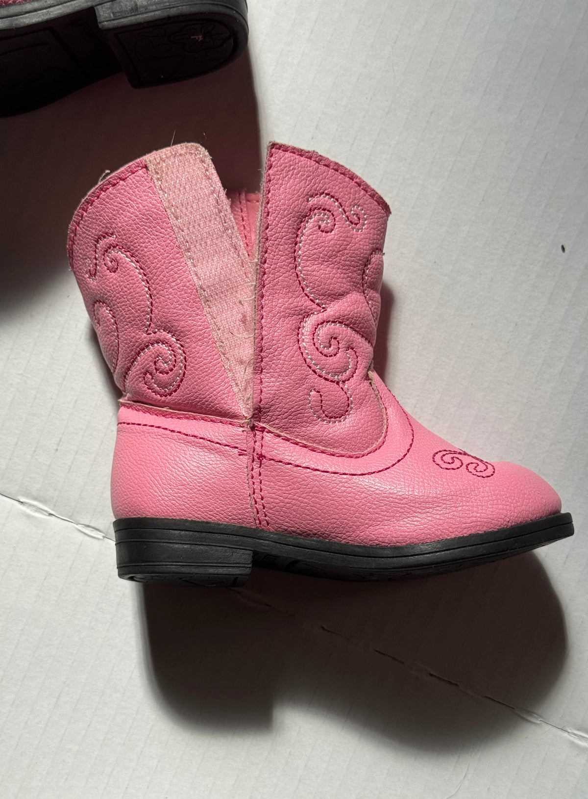 #129 Size 4 Pink Velcro Cowboy Boots