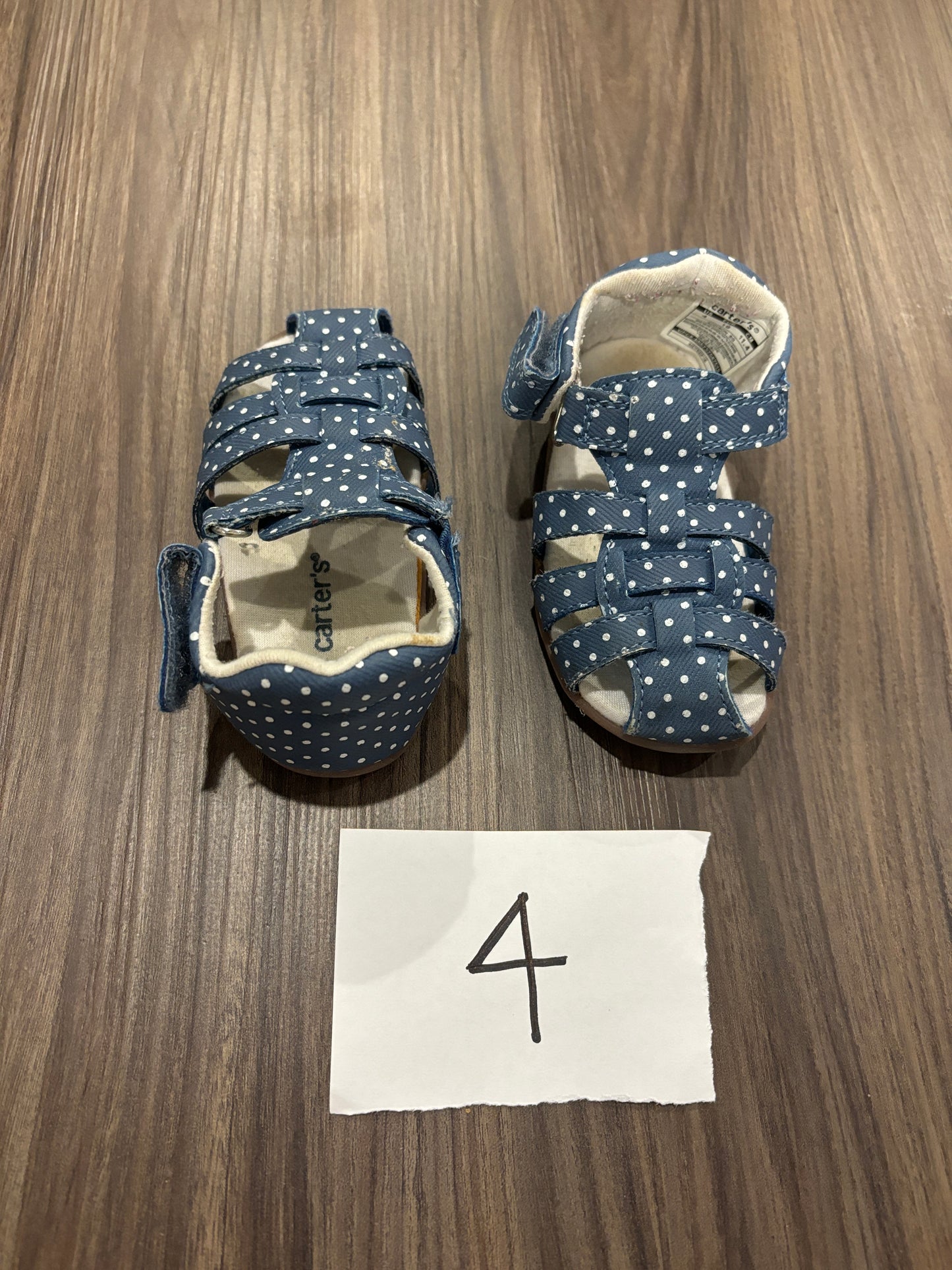 #98B - Carters - Size 4 Blue/White Polka Dot Sandals GUC