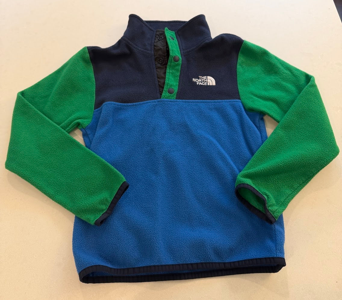 #9 Boys Small North Face Glacier T-Snap Colorblock Fleece Pullover, Blues/Green GUC