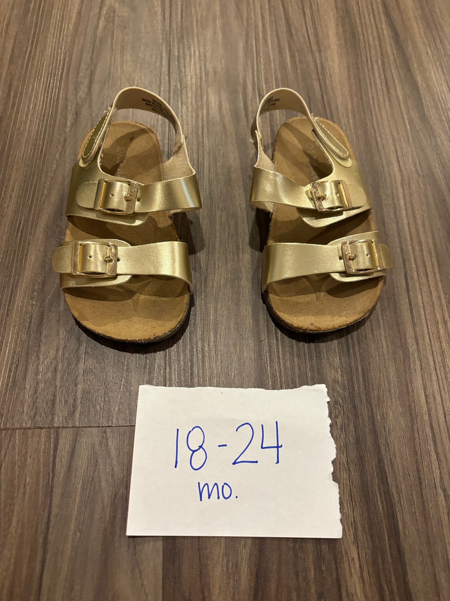 #98B - 18-24 Mo - Toddler Girl Gold Sandals GUC