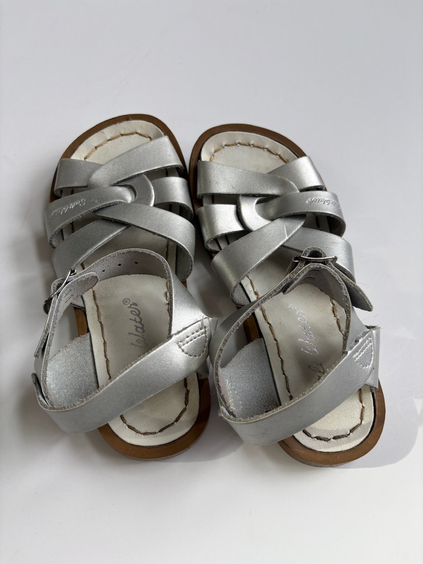 Seller #105 - Size 10c Girls Silver Saltwater Sandals GUC