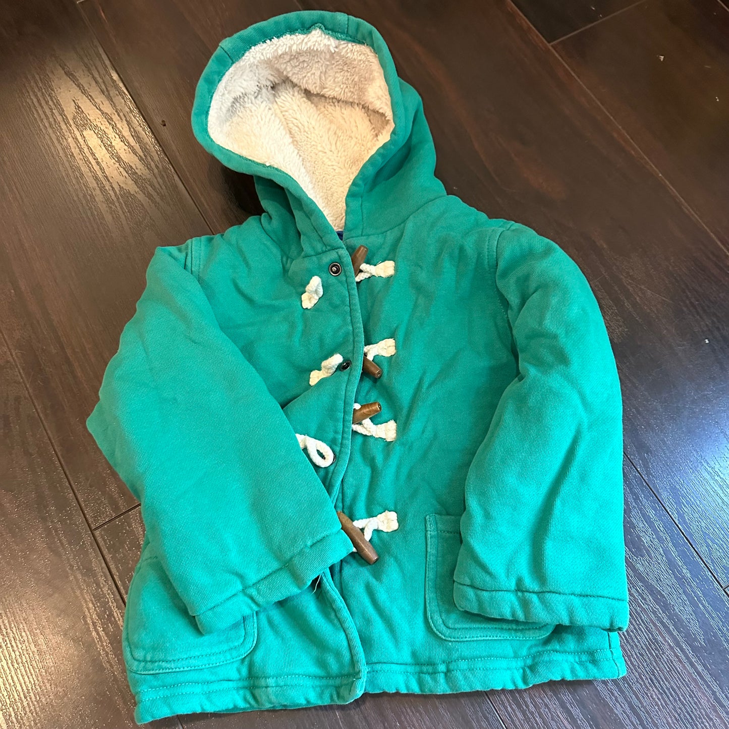 #86B Mini Boden Green Hooded Fleece Jacket Girls 3/4