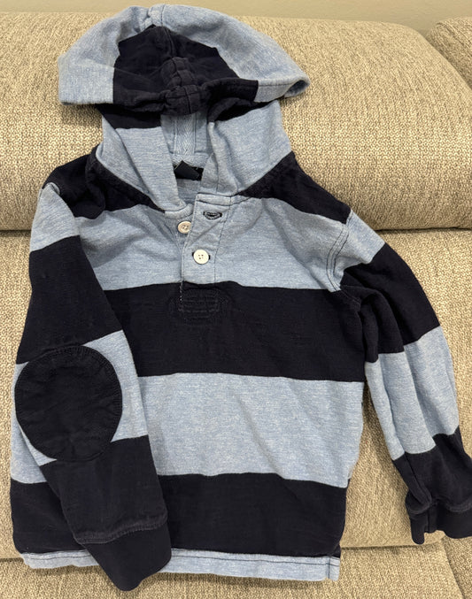 #59 Gap Navy/Blue 2-button Henley with hood and elbow patches - Boys 4T