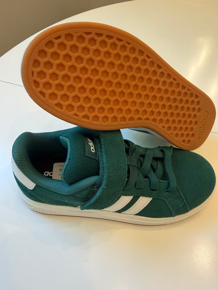 #9 Boys Size 2 Green Adidas Grand Court *NEW* with Stickers