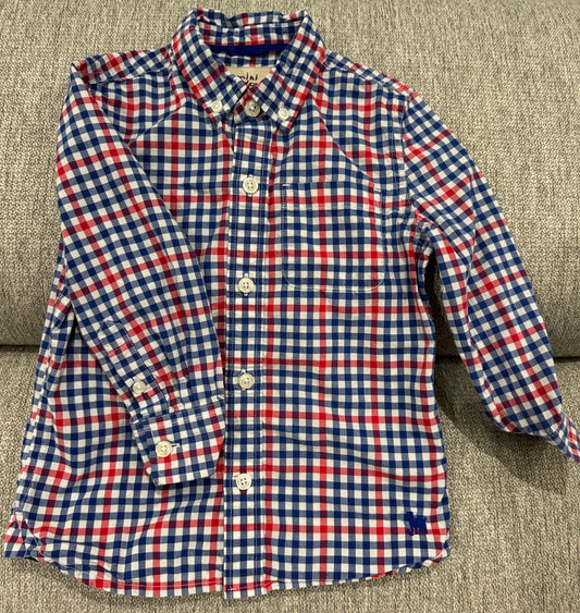 #59 Mini Boden Button-down (Red/White/Blue) - Boys 3/4T