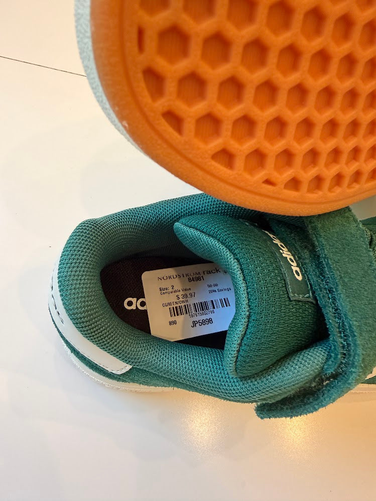 #9 Boys Size 2 Green Adidas Grand Court *NEW* with Stickers