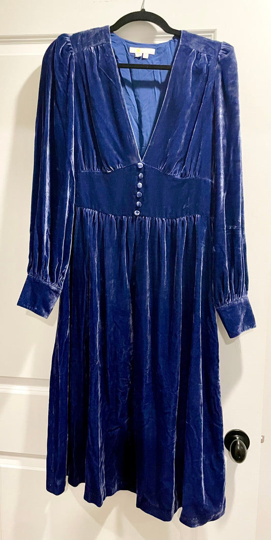 Boden blue velvet midi dress size 8